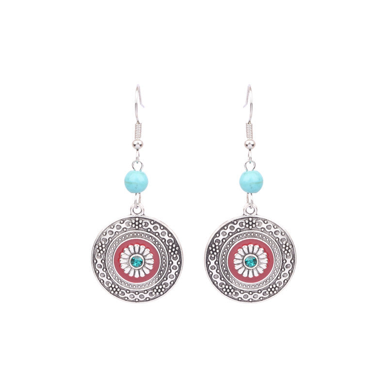 Wholesale Retro Tassel Hollow Alloy Oil Dripping Earrings Set